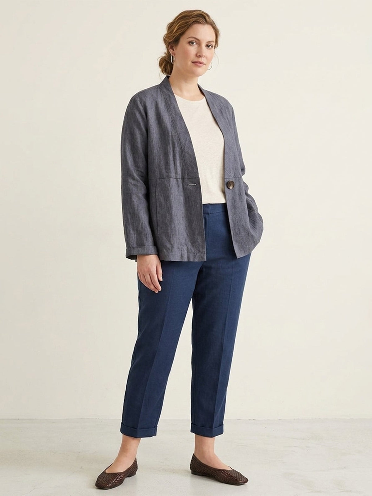 Larui Plus Size Women's Linen Casual Linen Jacket