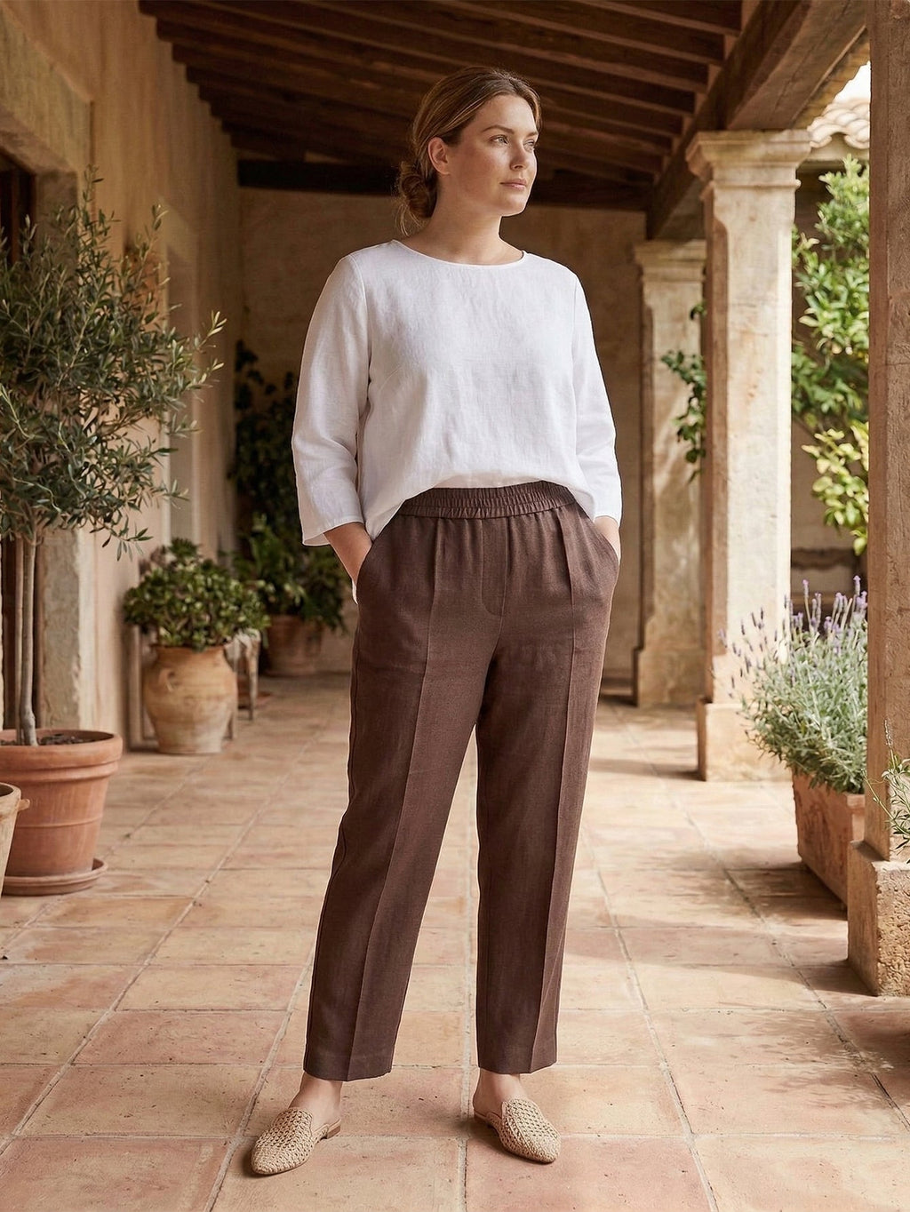 Larui Plus Size Women's Cropped Linen Trousers
