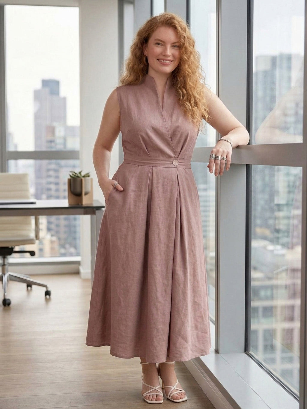Larui Plus Size Women's Linen Dress