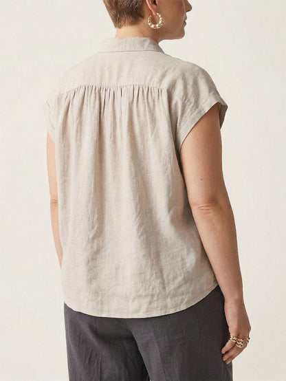 Larui Plus Size Women's Pleated Linen Shirt
