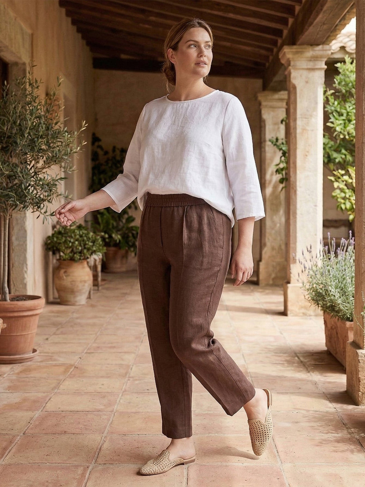 Larui Plus Size Women's Cropped Linen Trousers