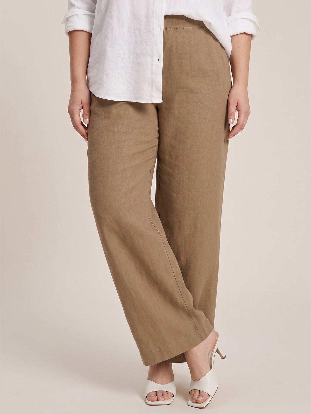 Larui Plus Size Women's Linen Pocket Wide-Leg Pants