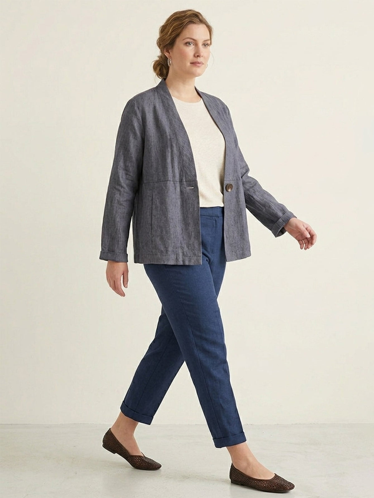 Larui Plus Size Women's Linen Casual Linen Jacket
