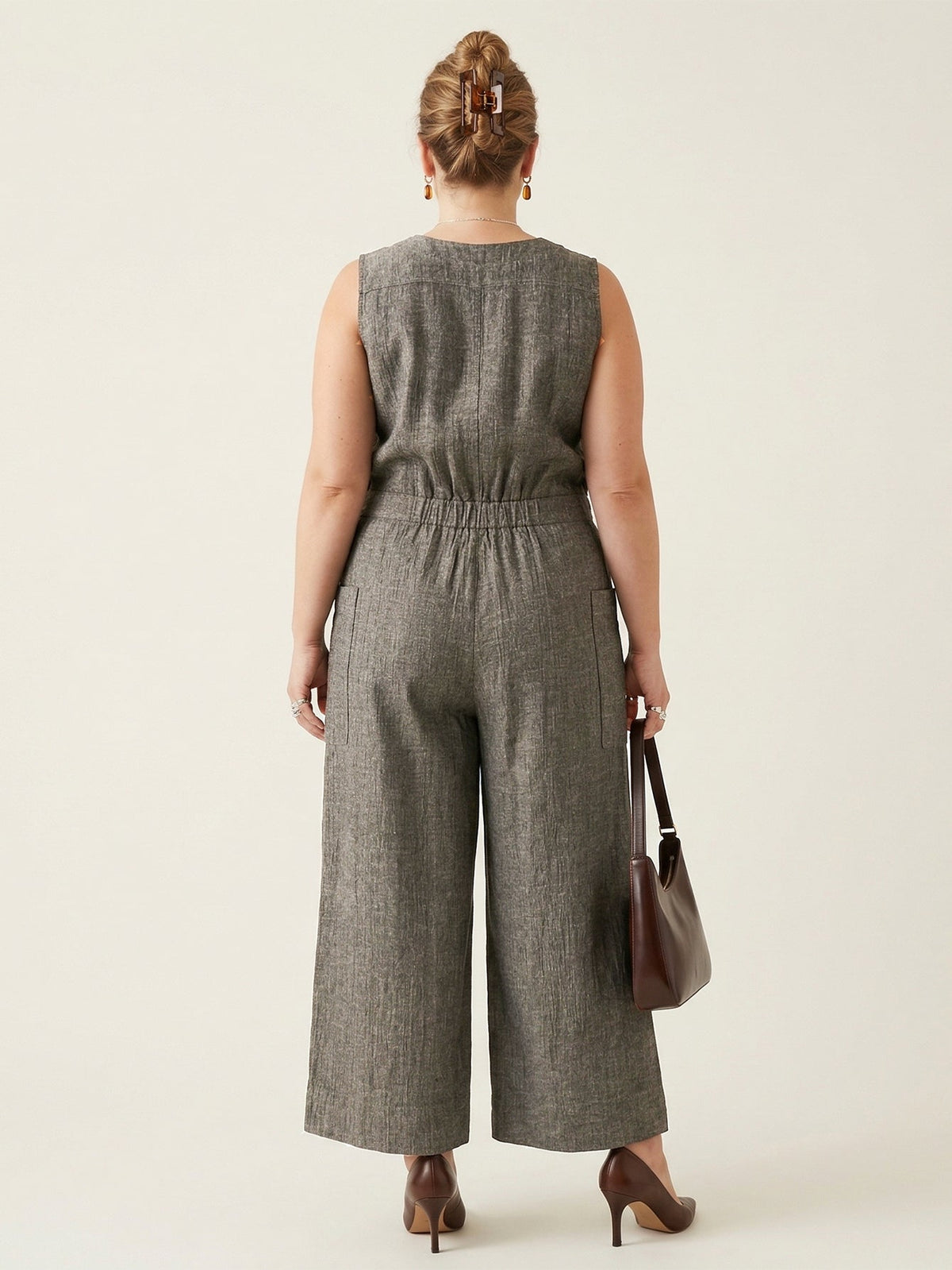 Plus Size Women's Elegant Pocket Linen Jumpsuit