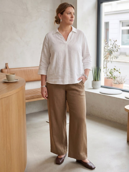 Larui Plus Size Women's Linen Pocket Wide-Leg Pants