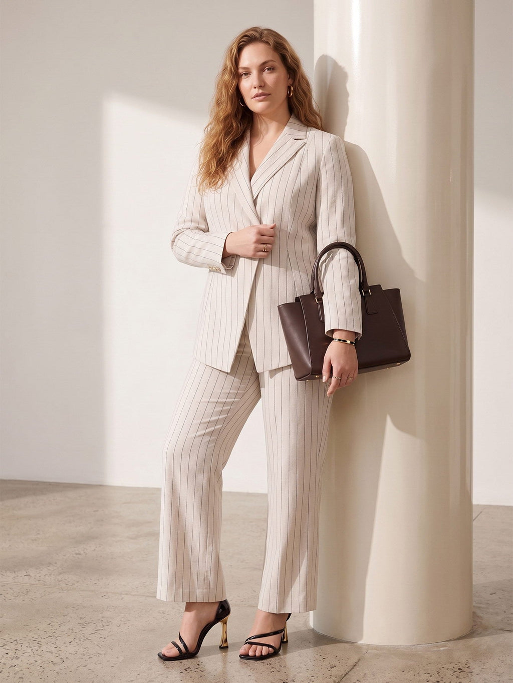 Larui Plus Size Women's Stripes Long Sleeves Jacket Blazer