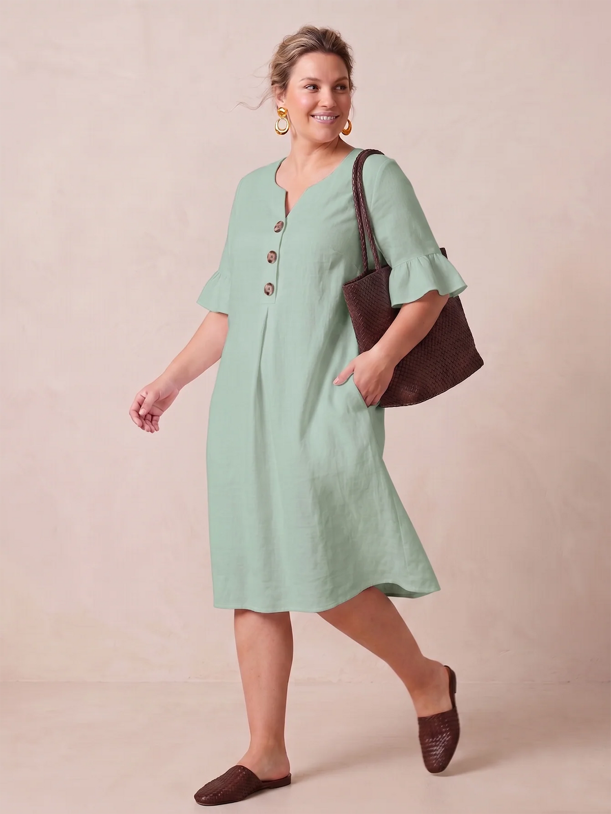 Larui Plus-Size Women's Elegant Casual Pocket Dress