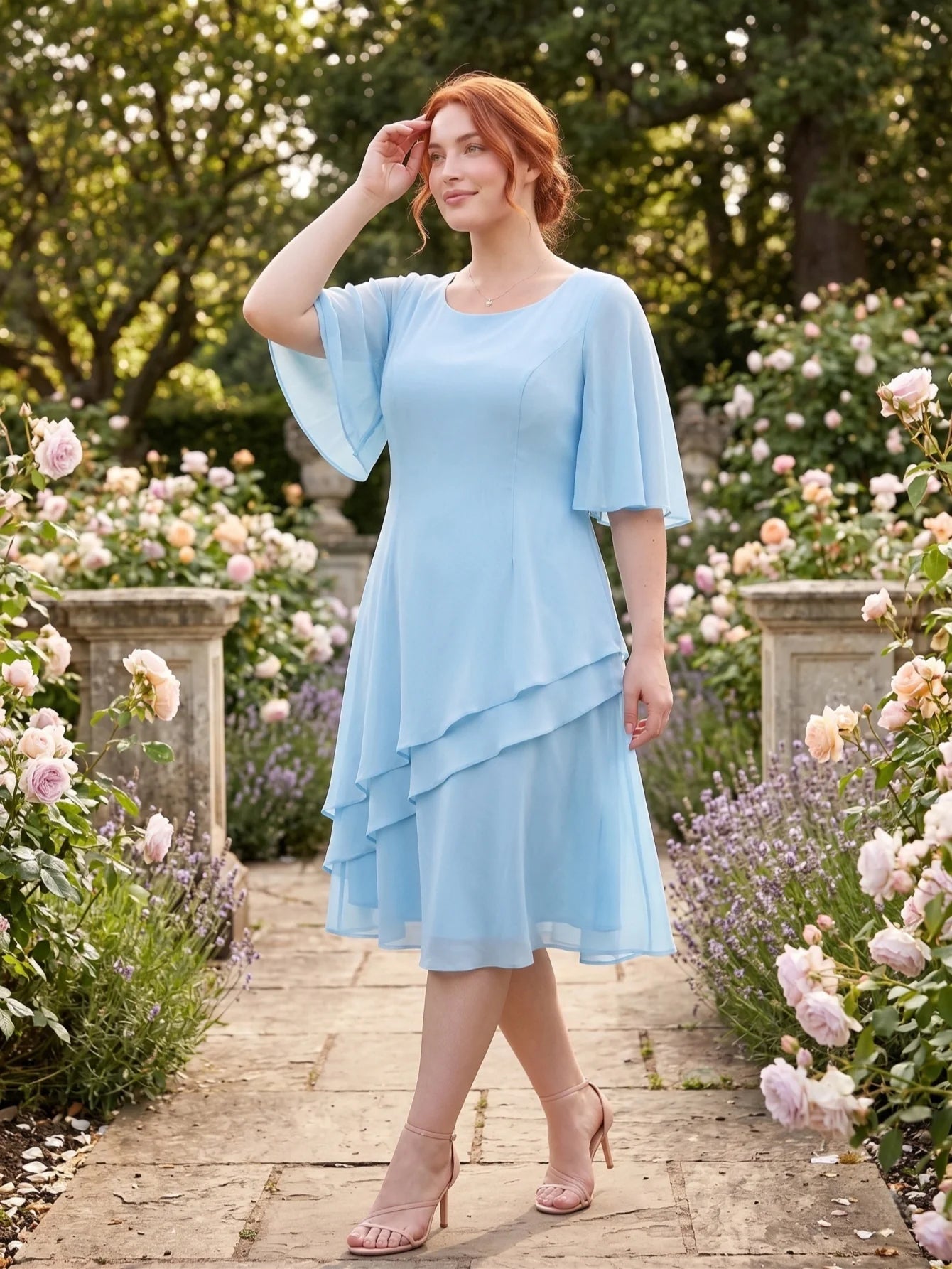 Larui Plus Size Women's Irregular Hem Chiffon Dress