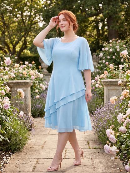Larui Plus Size Women's Irregular Hem Chiffon Dress