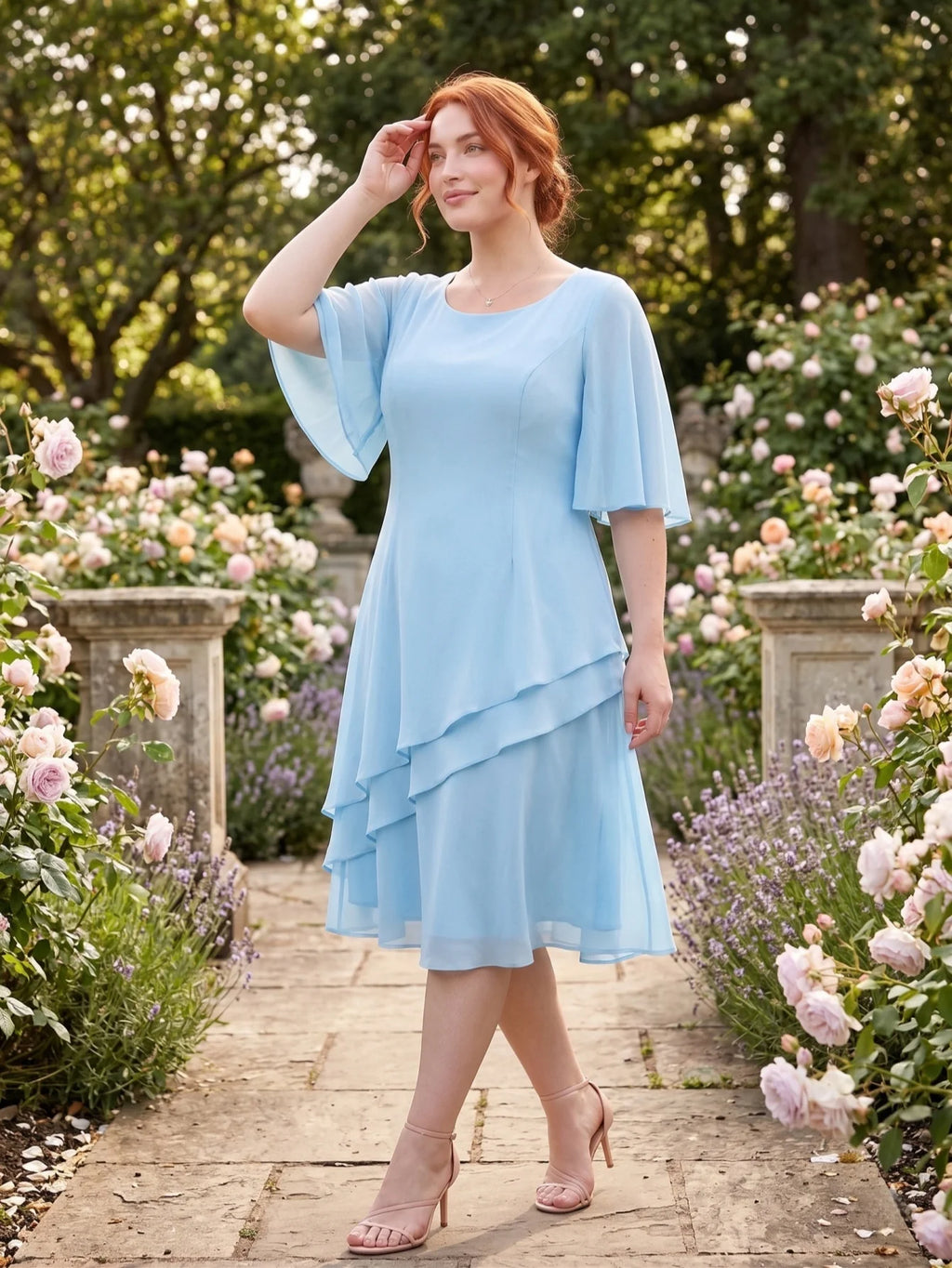 Larui Plus Size Women's Irregular Hem Chiffon Dress