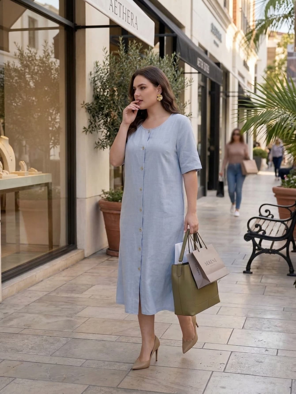 Larui Plus Size Women‘s Linen  Casual Short Sleeves Dress
