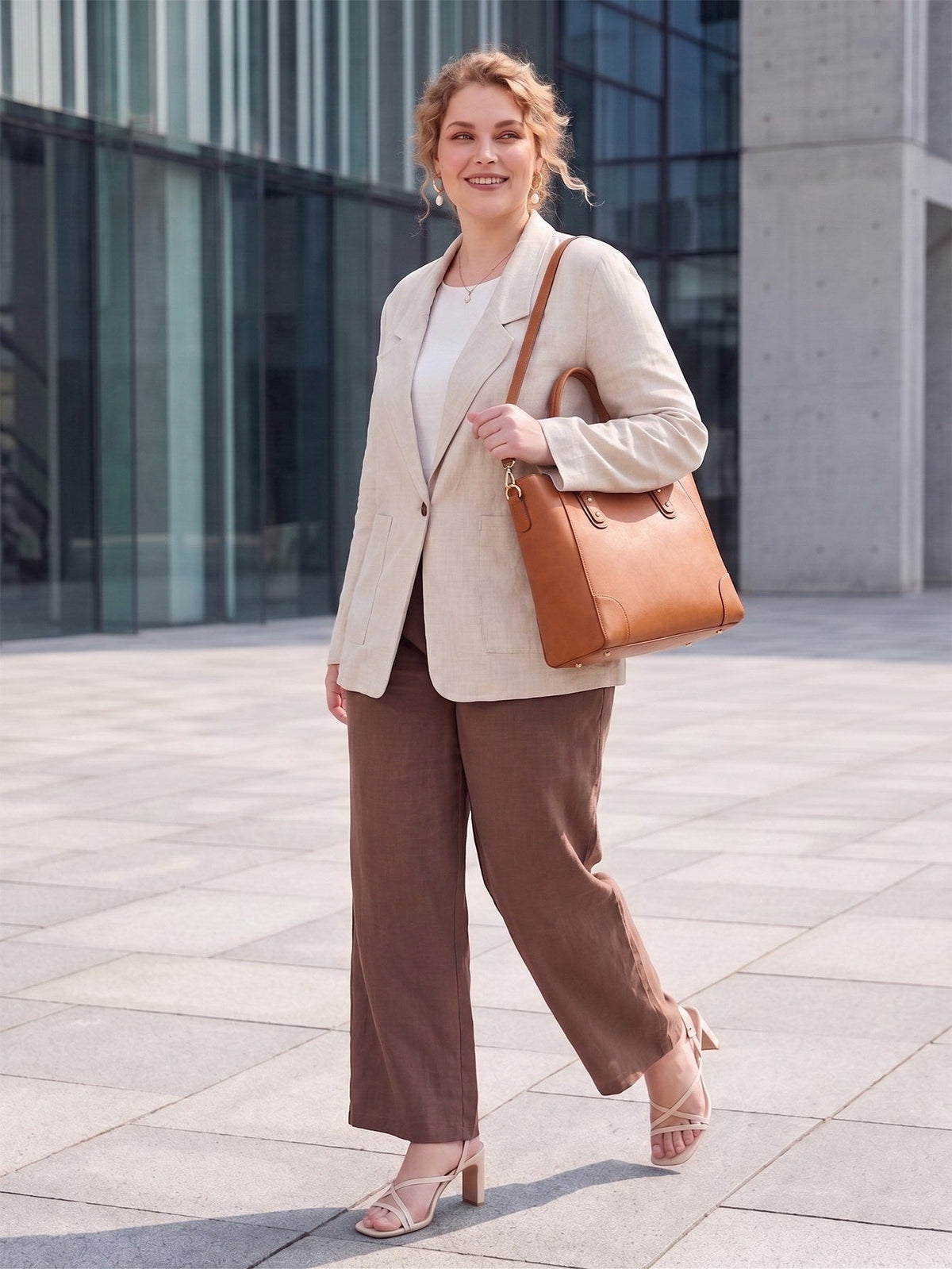 Larui Plus Size Women's Linen Long Sleeves Pocket Blazer