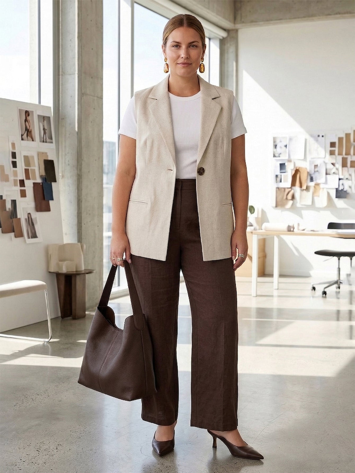 Larui Plus Size Women's Elegant Linen Pocket Vest