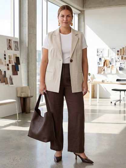 Larui Plus Size Women's Elegant Linen Pocket Vest