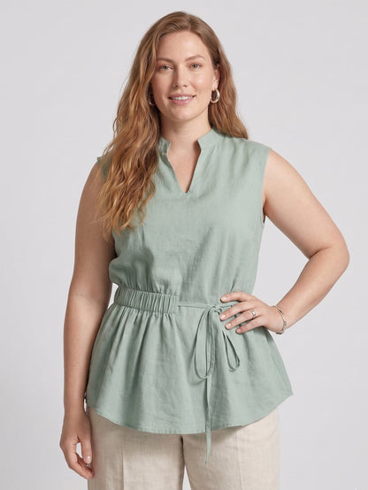 Larui Plus Size Women's Linen Elastic Waist Linen Top Vest