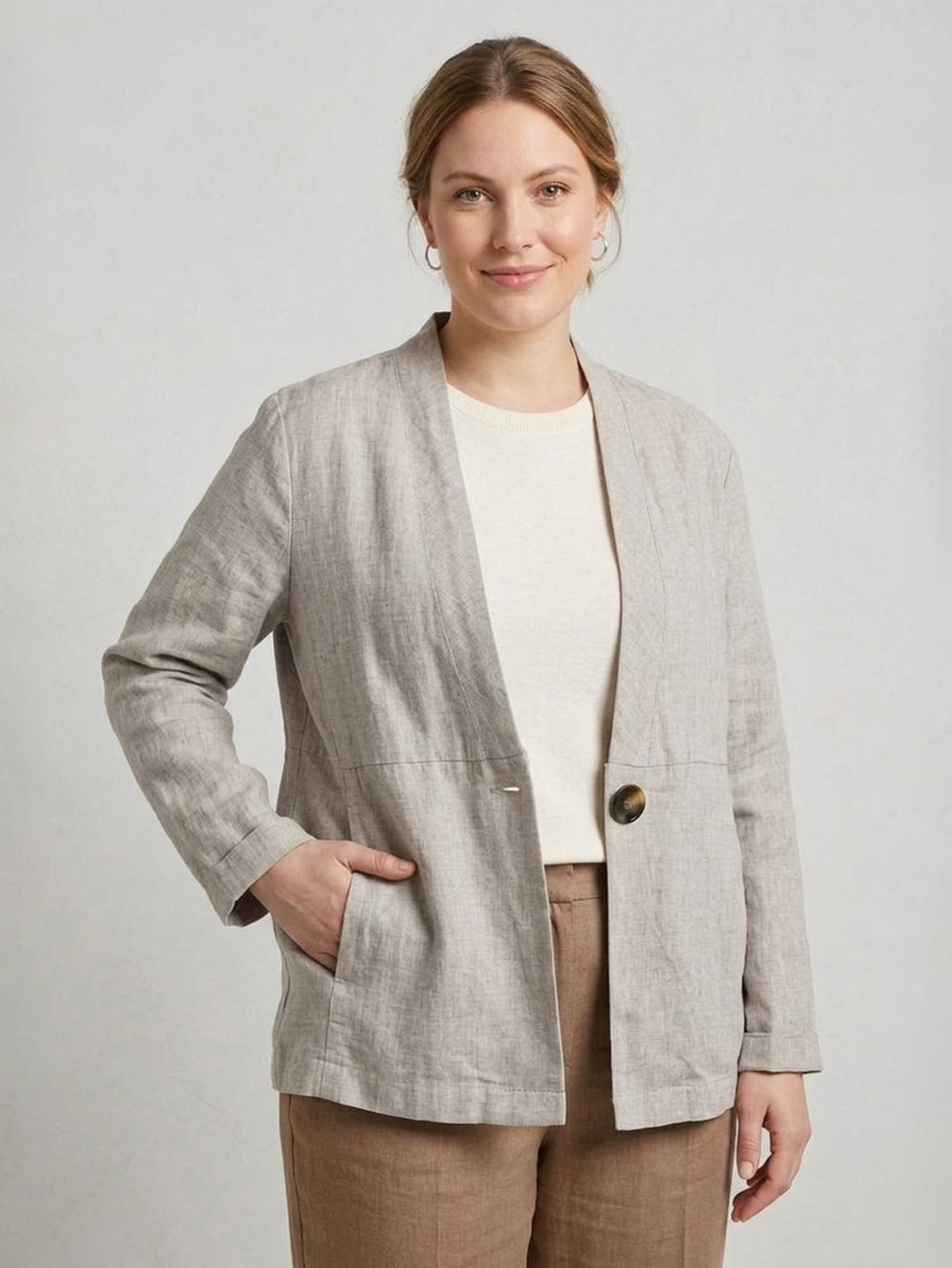 Larui Plus Size Women's Linen Casual Linen Jacket
