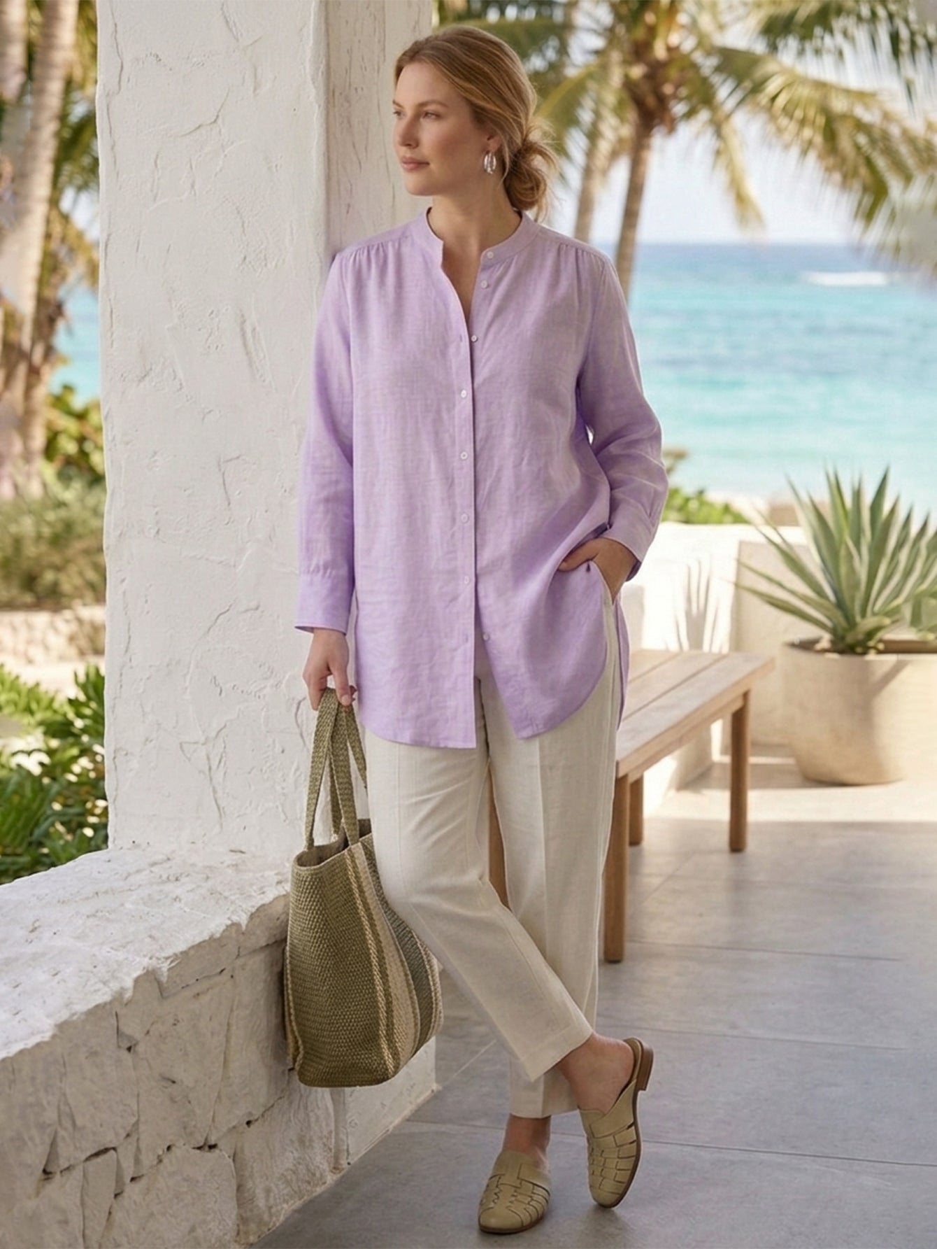Larui Plus Size Elegant Long Linen Shirt