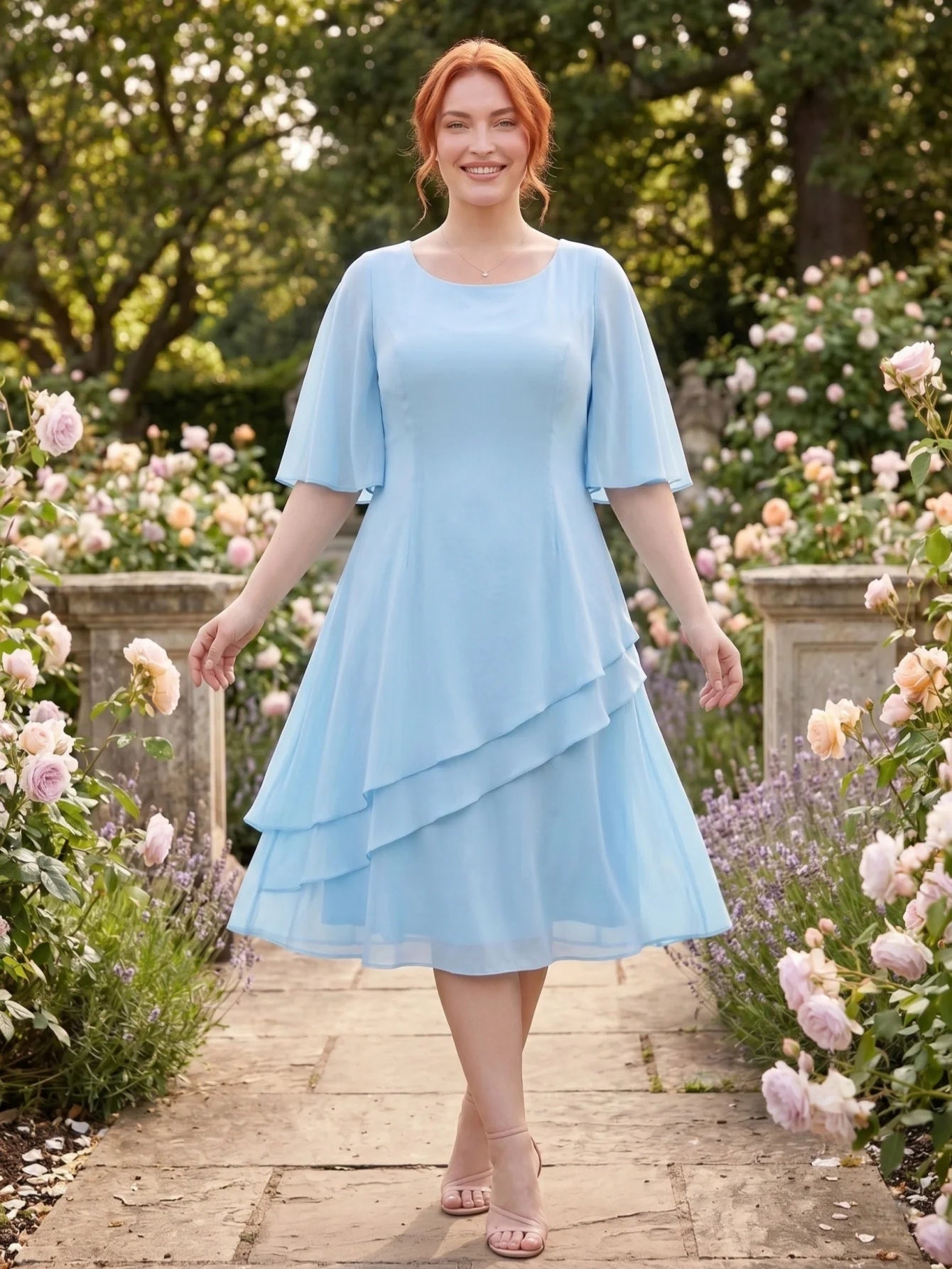Larui Plus Size Women's Irregular Hem Chiffon Dress