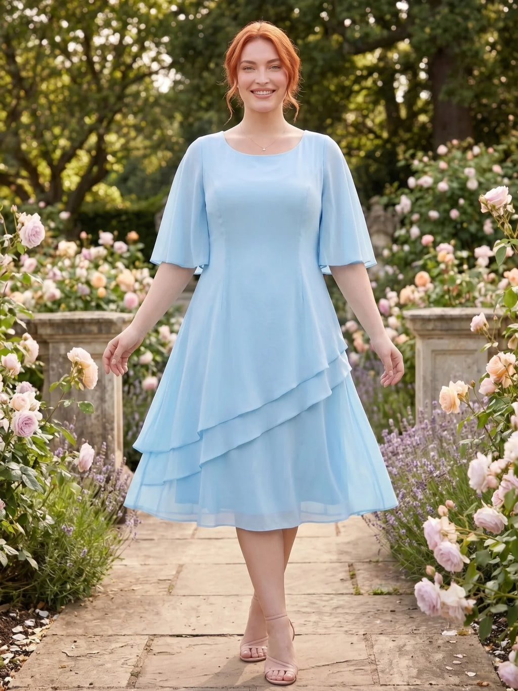 Larui Plus Size Women's Irregular Hem Chiffon Dress