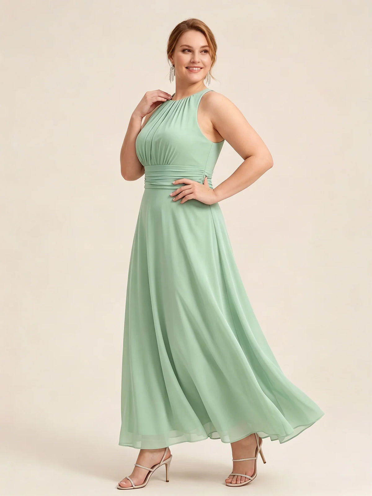 Larui Plus Size Elegant Pleated Chiffon Dress