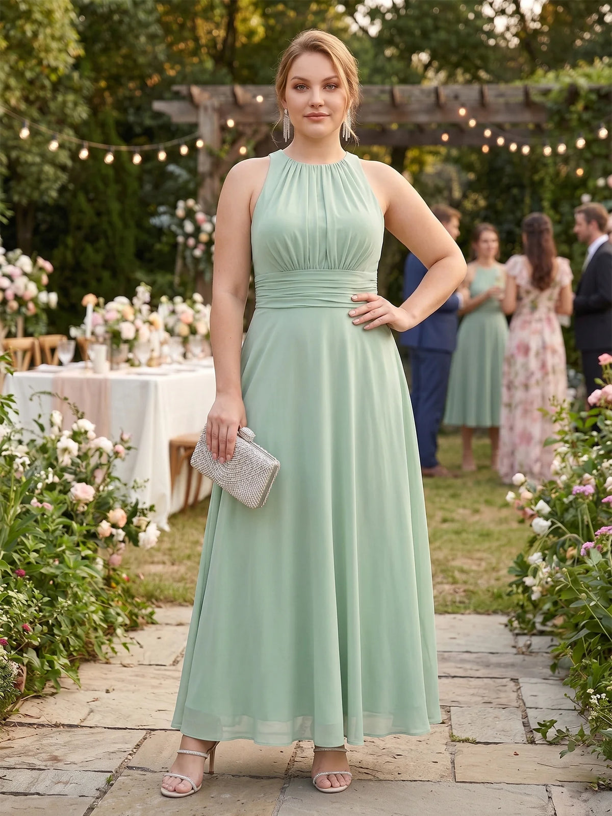 Larui Plus Size Elegant Pleated Chiffon Dress