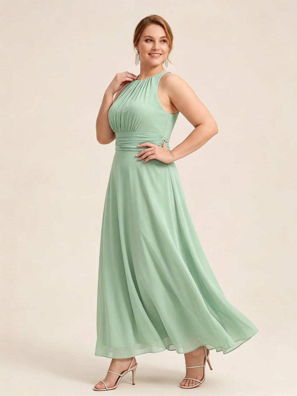 Larui Plus Size Elegant Pleated Chiffon Dress