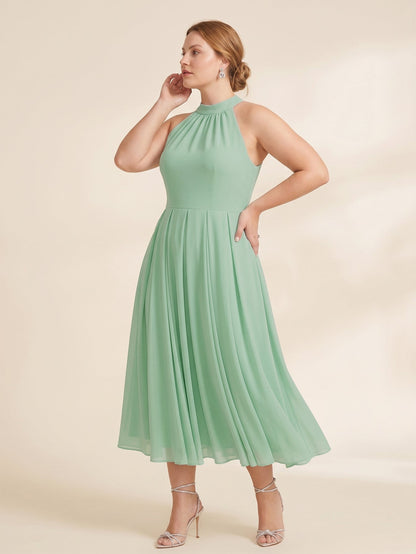 Larui Plus Size Women's Halter Neck Chiffon Dress