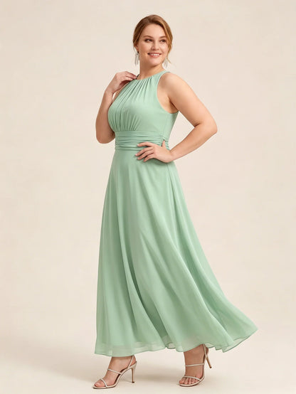 Larui Plus Size Elegant Pleated Chiffon Dress