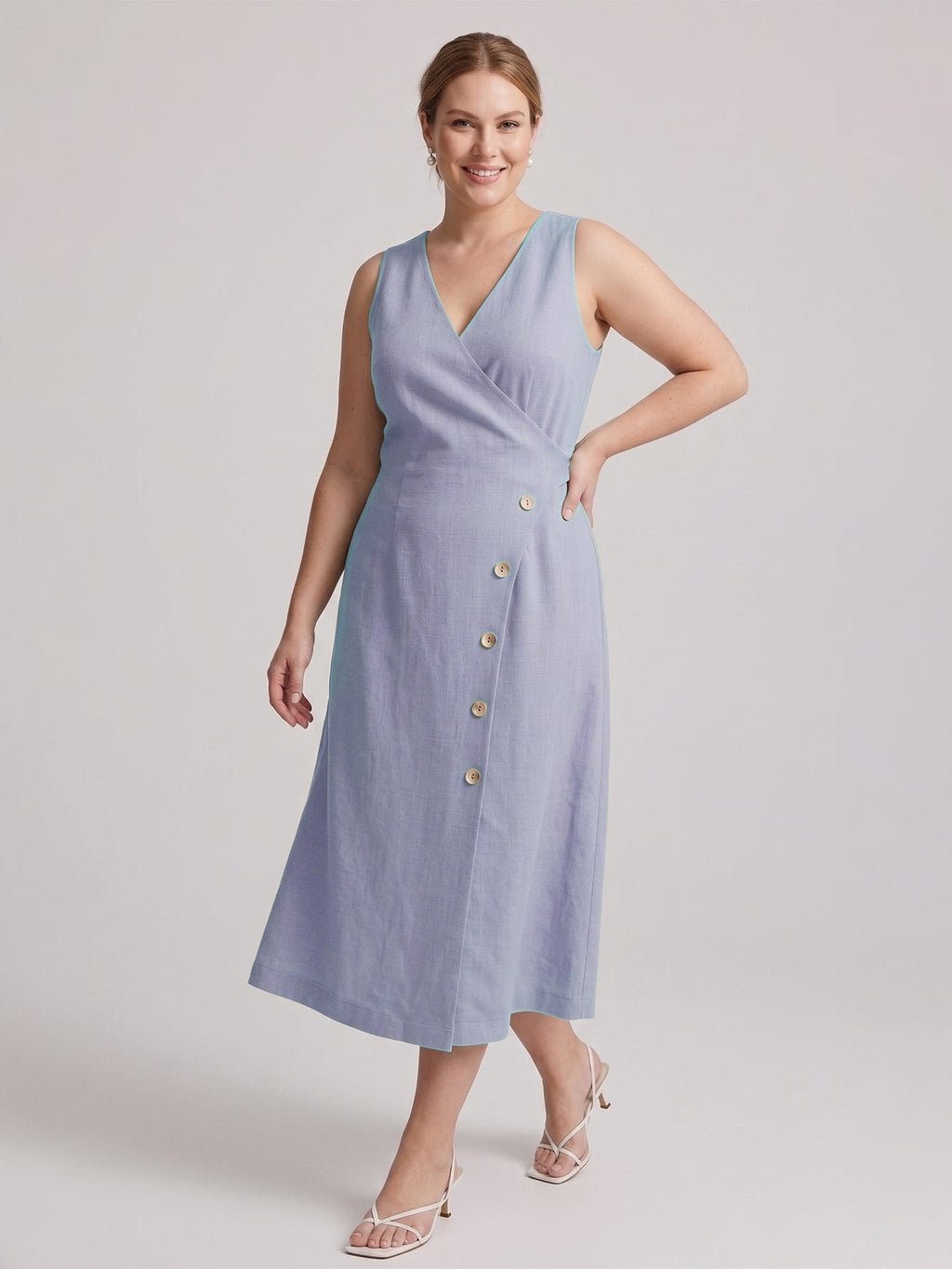 Larui Plus Size Elegant Button-Down Linen Dress
