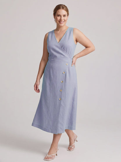 Larui Plus Size Elegant Button-Down Linen Dress
