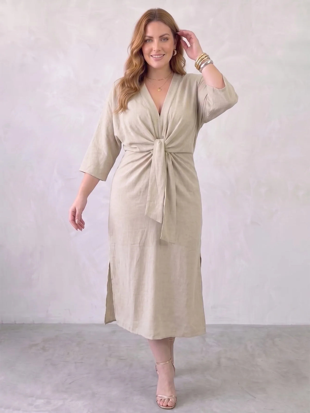 Larui Plus Size Women's Linen Pocket Dress