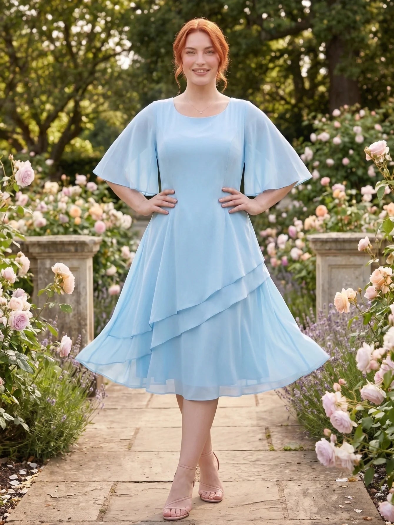 Larui Plus Size Women's Irregular Hem Chiffon Dress