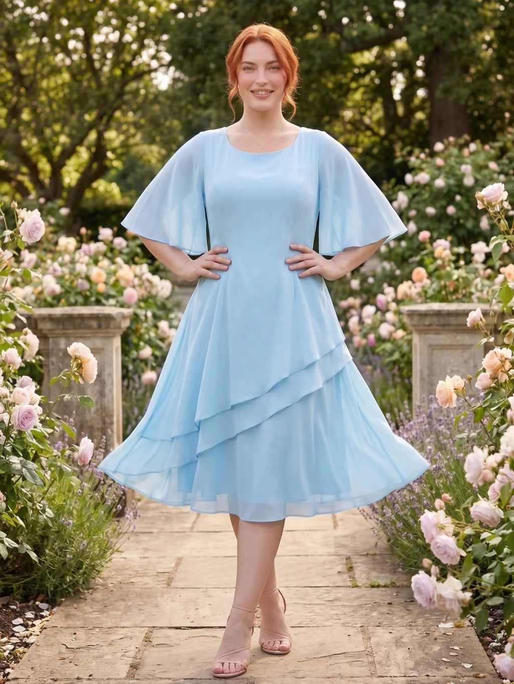 Larui Plus Size Women's Irregular Hem Chiffon Dress