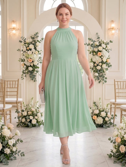 Larui Plus Size Women's Halter Neck Chiffon Dress