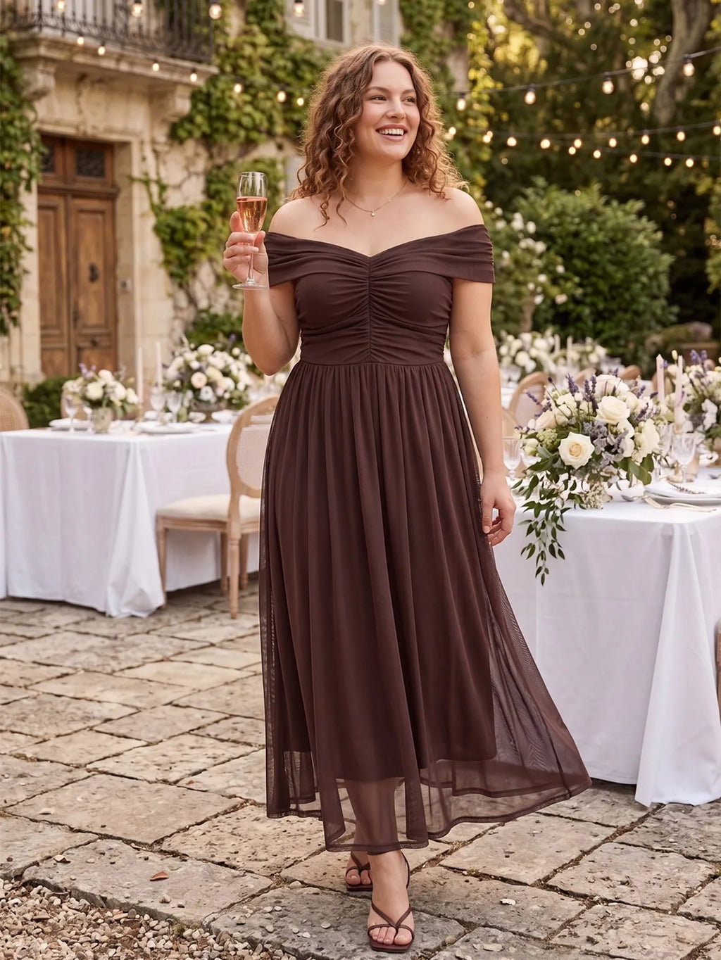 Larui Plus Size Off Shoulder A-Line Dress