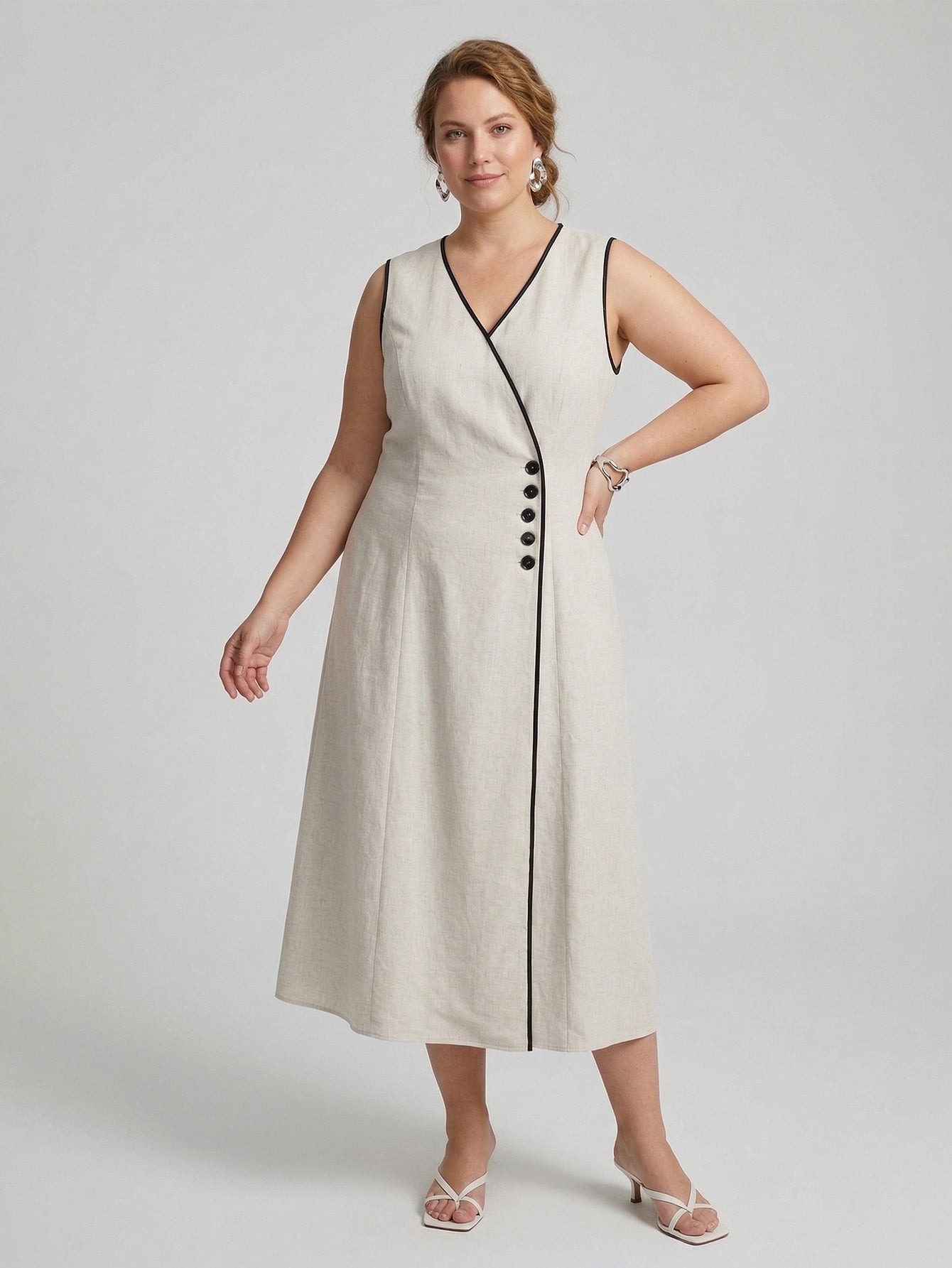 Larui Plus Size Linen V-Neck Summer Dress