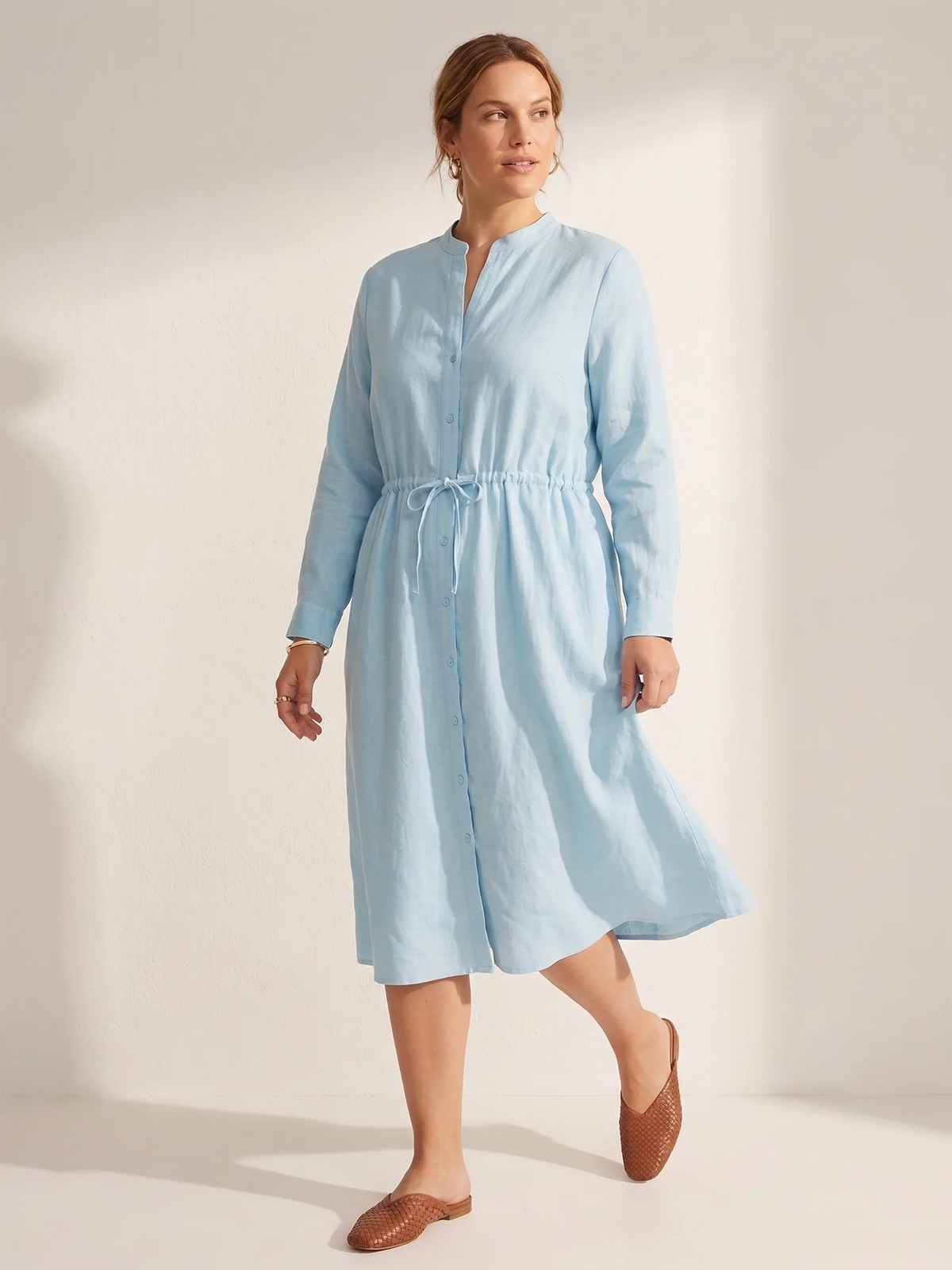 Larui Plus-Size Women Wearing Rope Tie Shirt Dress