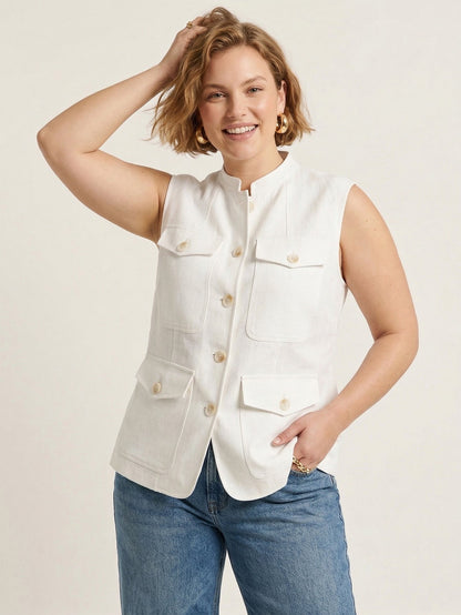 Larui Plus Size Women's Pocket Linen Vest