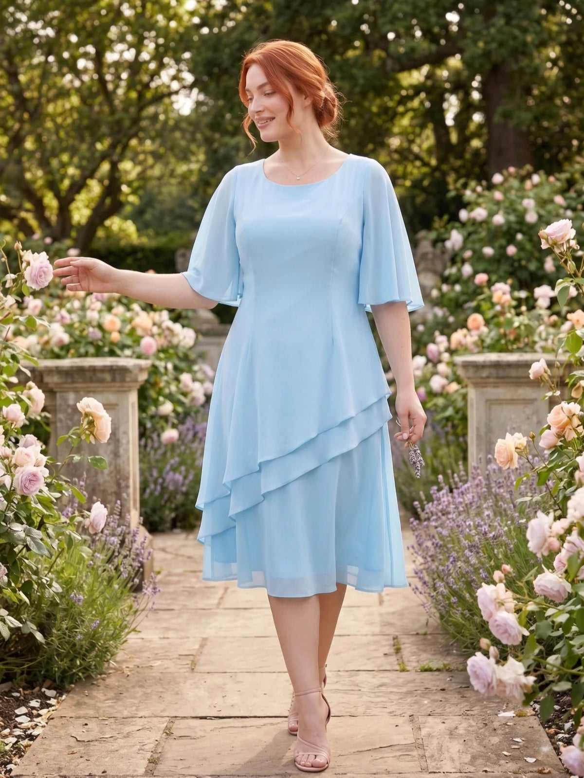 Larui Plus Size Women's Irregular Hem Chiffon Dress