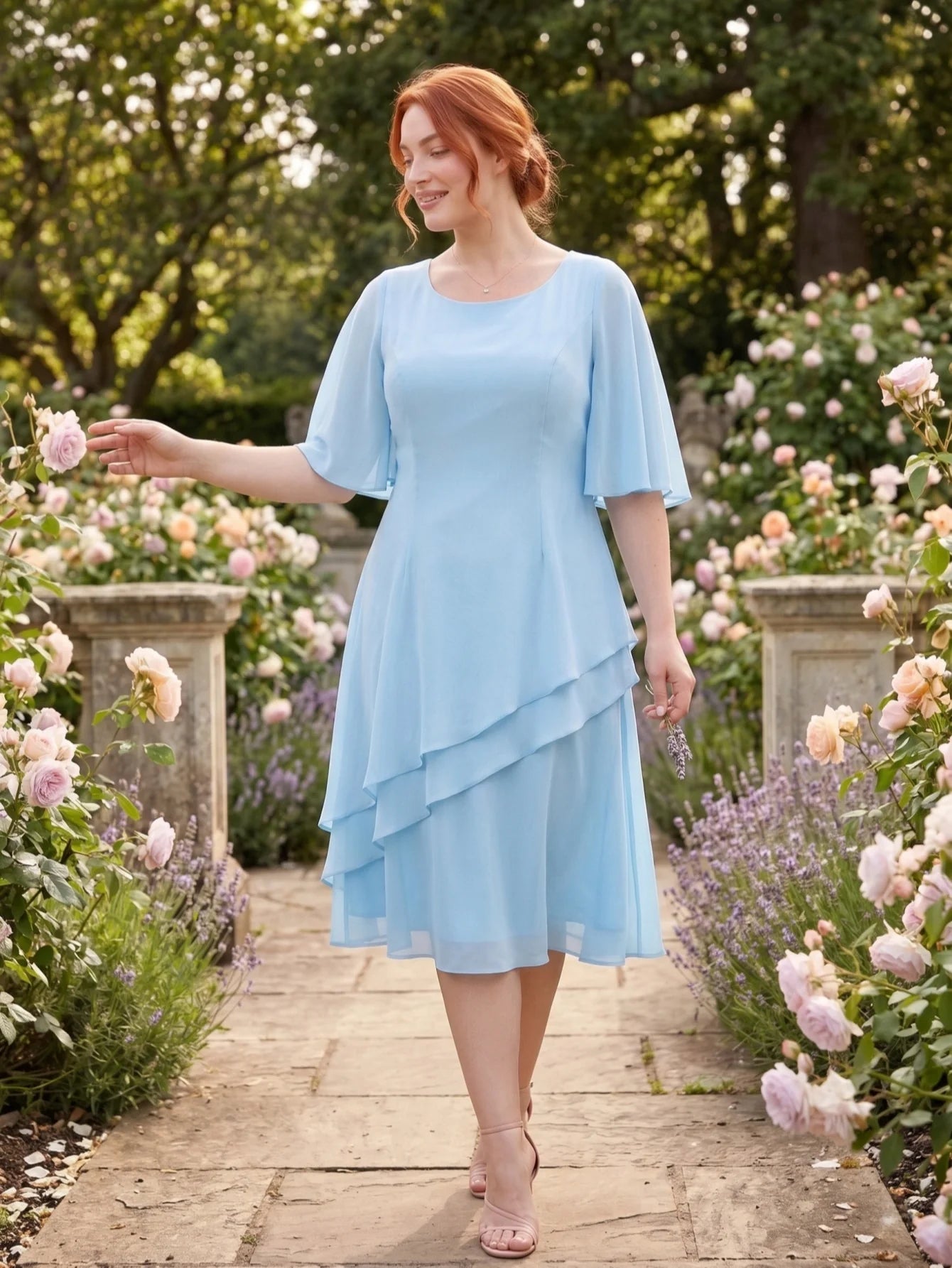 Larui Plus Size Women's Irregular Hem Chiffon Dress
