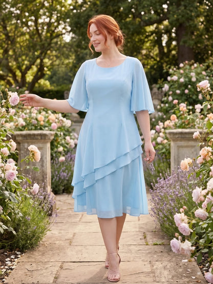 Larui Plus Size Women's Irregular Hem Chiffon Dress