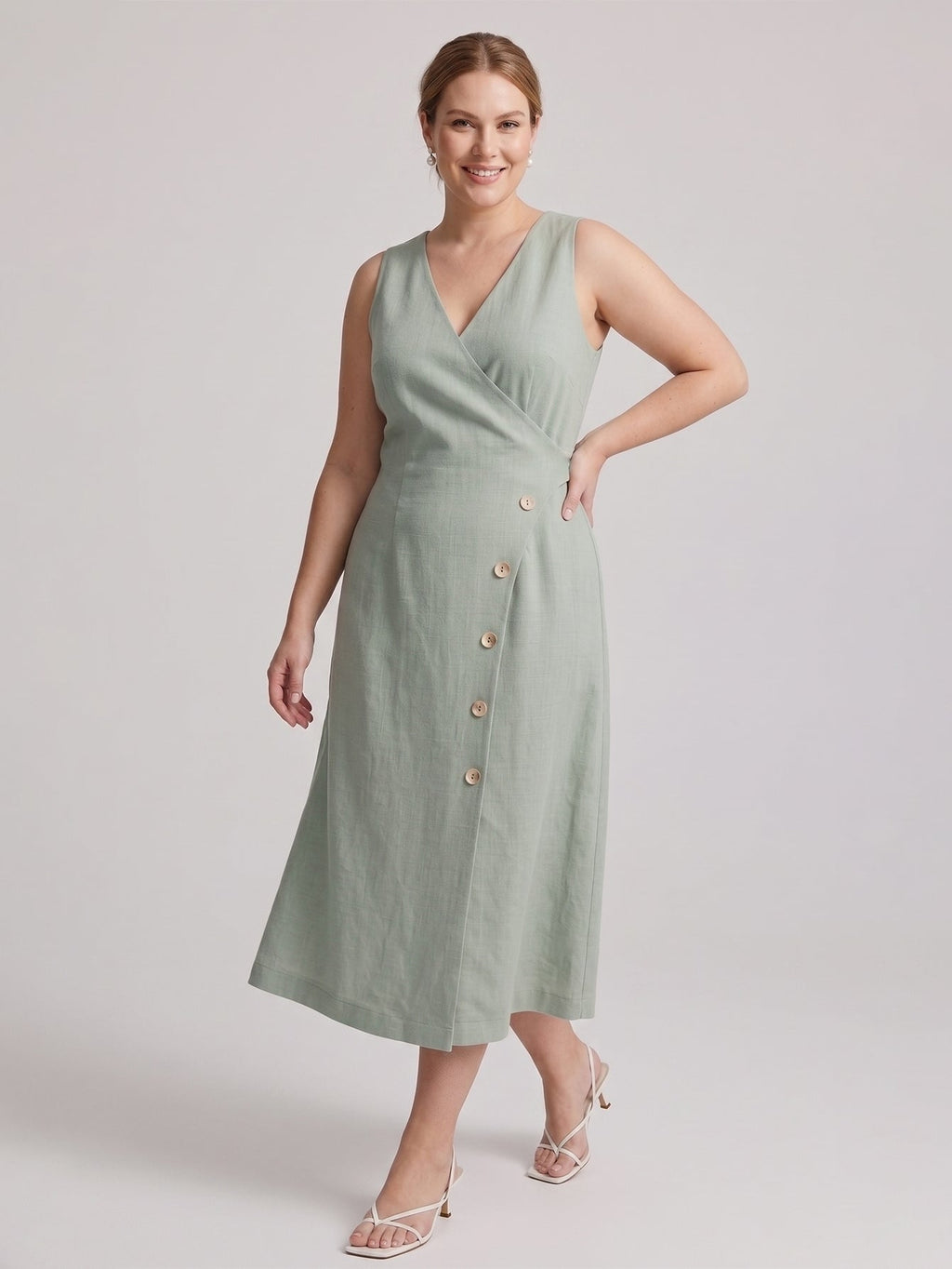 Larui Plus Size Elegant Button-Down Linen Dress