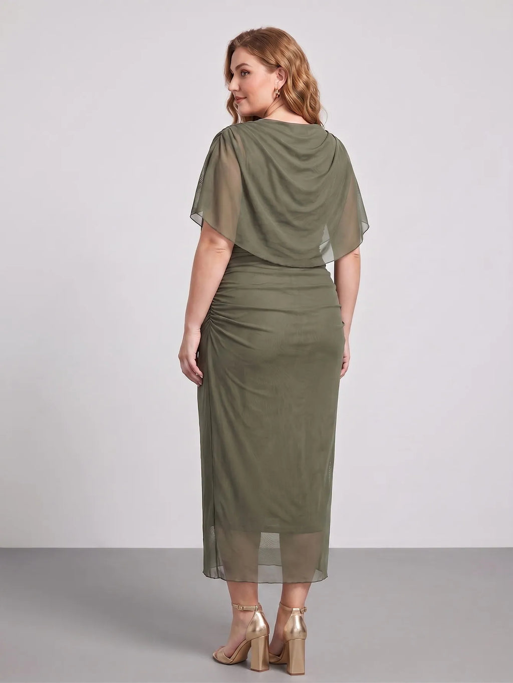Larui Plus Size Mesh Bodycon Midi Dress