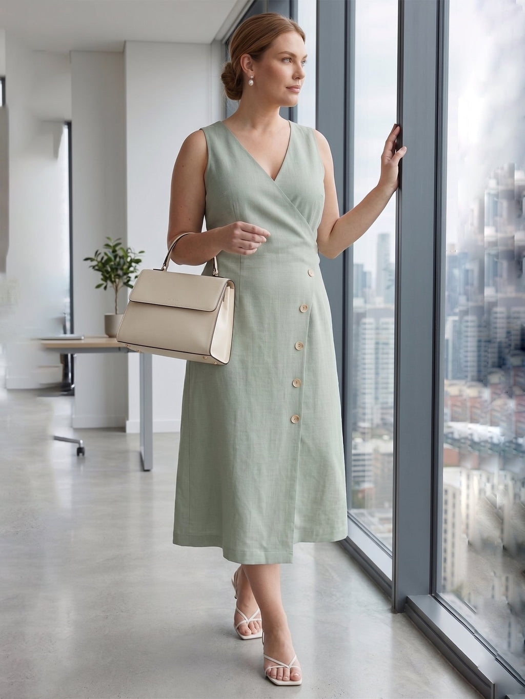 Larui Plus Size Elegant Button-Down Linen Dress