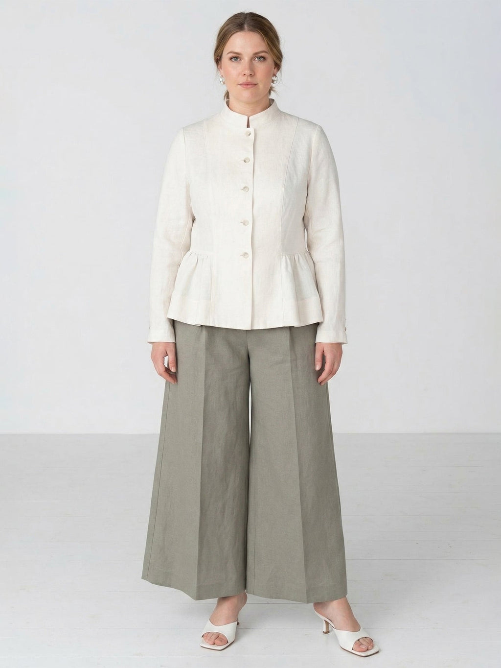 Larui Plus Size Women's Elegant Linen Coat With Ruffled Hem