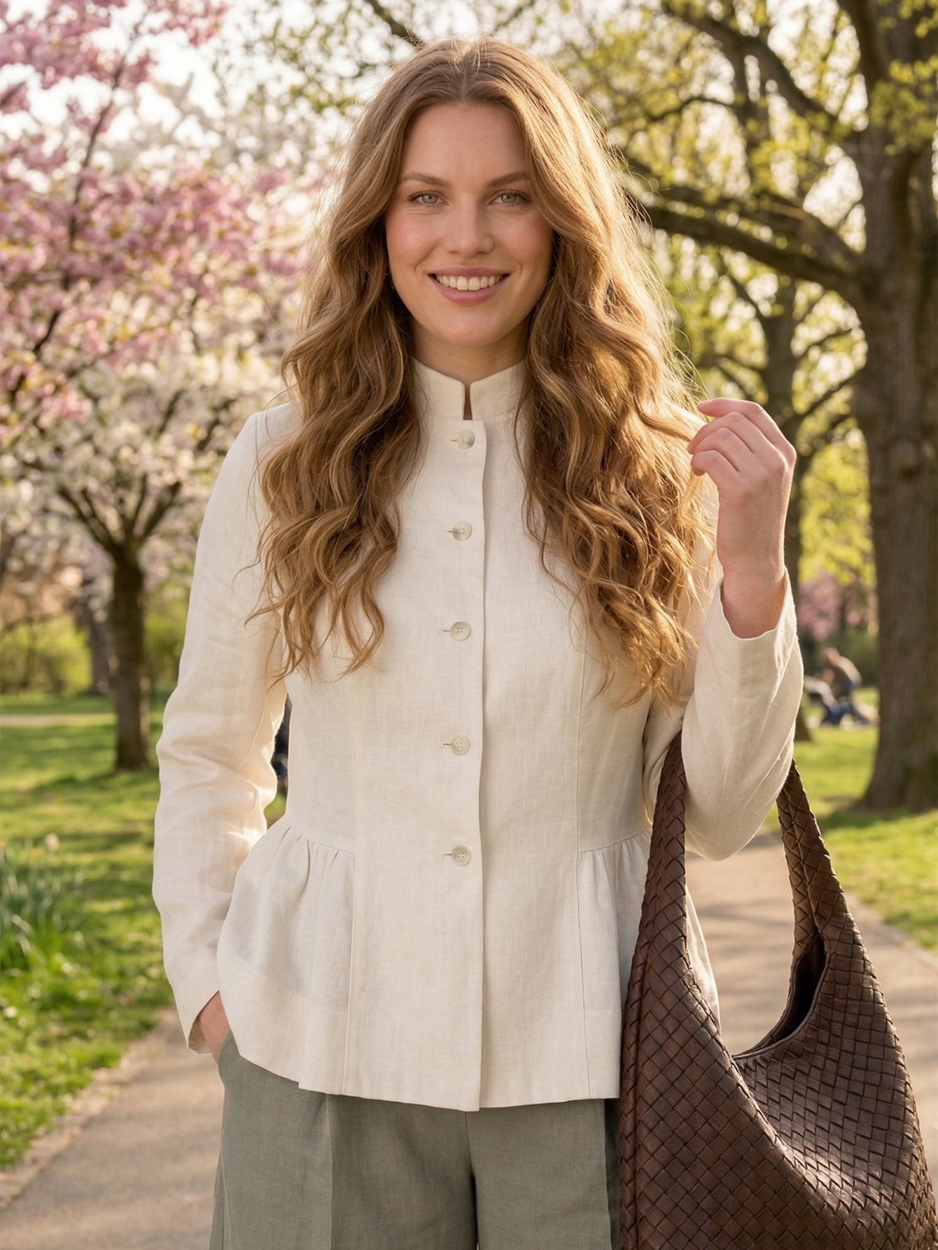 Larui Plus Size Women's Elegant Linen Coat With Ruffled Hem