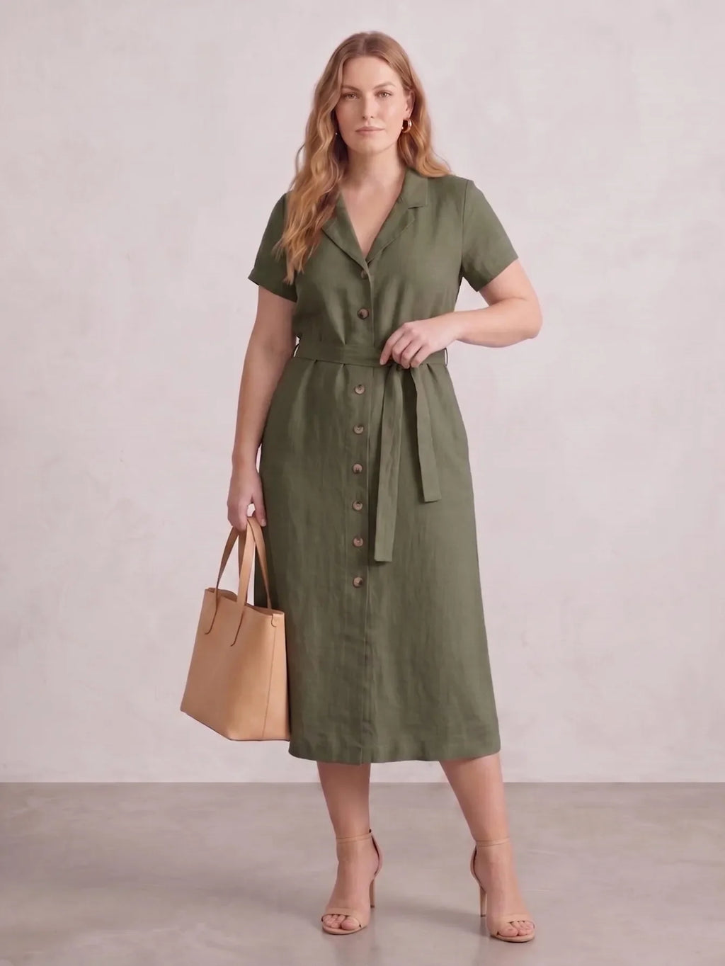 Larui Plus Size Women's Linen Dress With Belted
