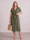 Larui Plus Size Women's Linen Dress With Belted