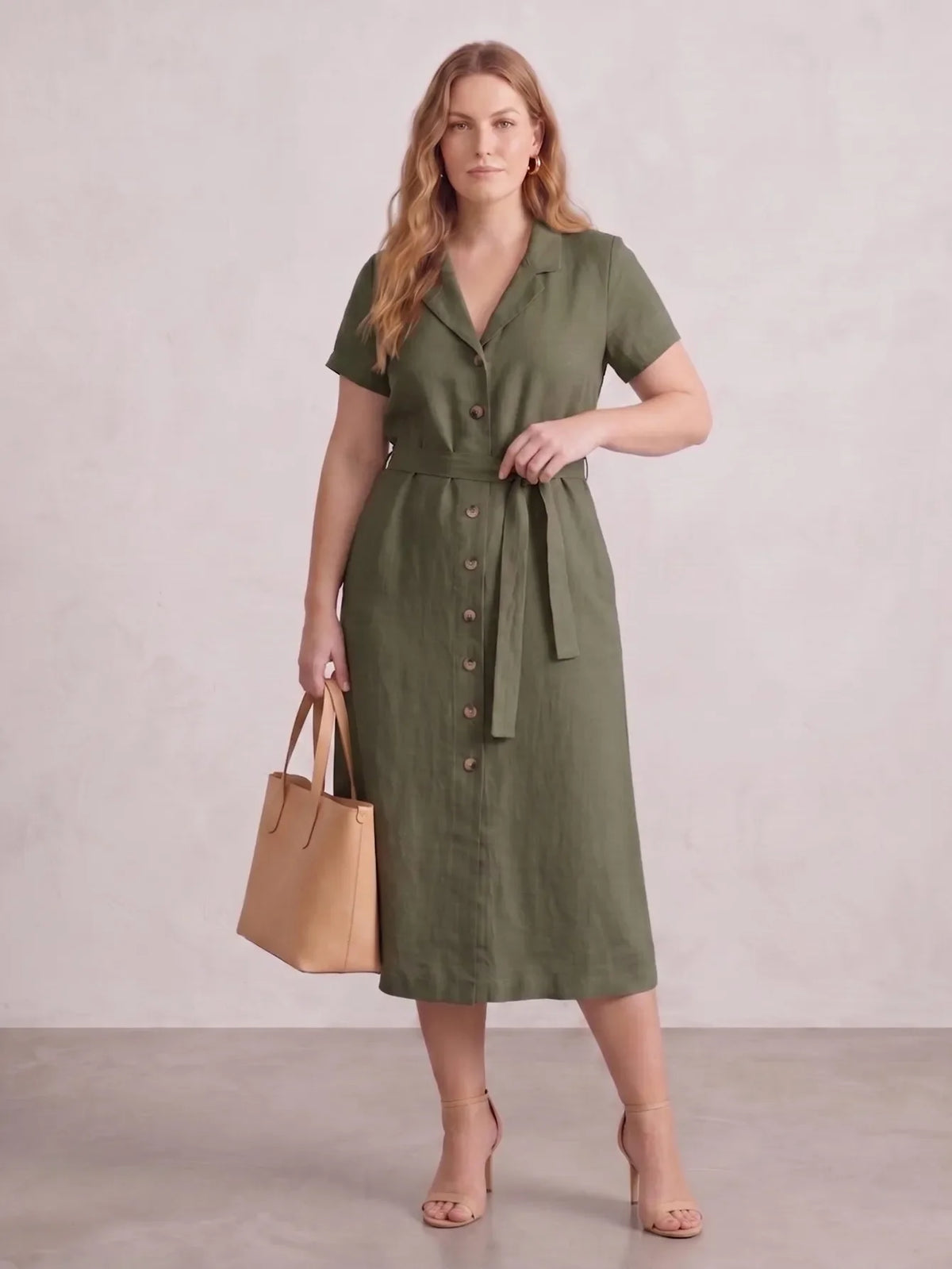 Larui Plus Size Women's Linen Dress With Belted