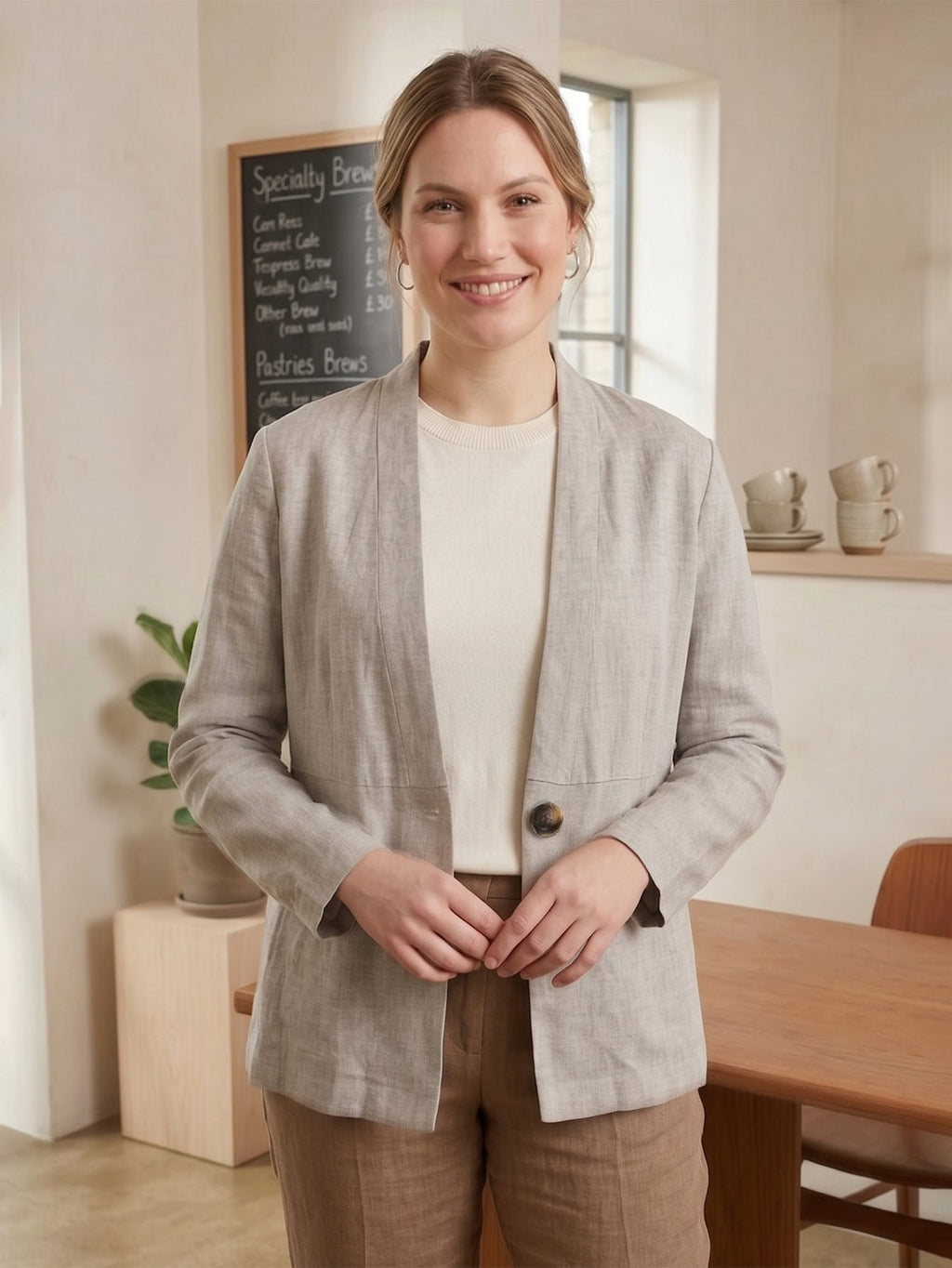 Larui Plus Size Women's Linen Casual Linen Jacket